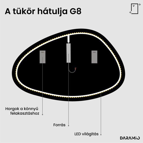 Kavics alakú fürdőszoba tükör LED-világítással G8