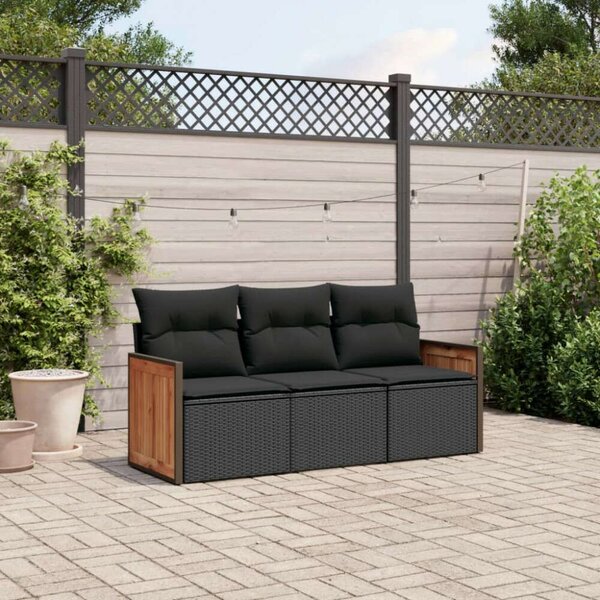 VidaXL 3 részes Kerti Ülőgarnitúra - Fekete Polyrattan