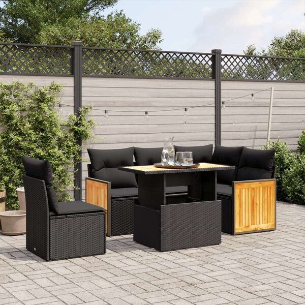VidaXL Kerti Ülőgarnitúra - 6 részes - Fekete Polyrattan