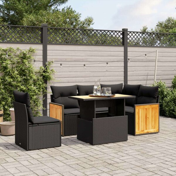 VidaXL Kerti Ülőgarnitúra - 6 részes - Fekete Polyrattan