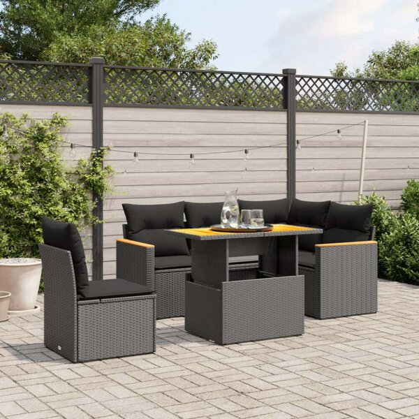 Polyrattan Kerti Ülőgarnitúra - 6 részes - Fekete