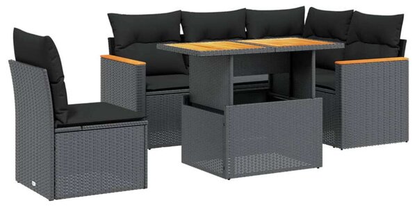Polyrattan Kerti Ülőgarnitúra - 6 részes - Fekete