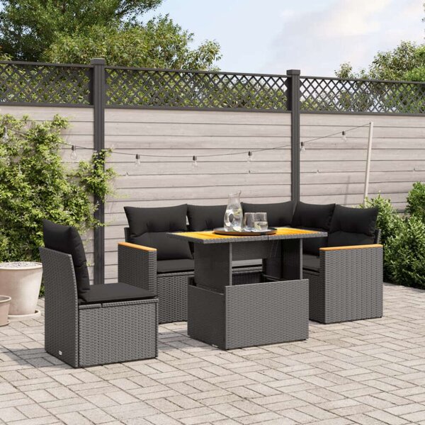 Polyrattan Kerti Ülőgarnitúra - 6 részes - Fekete