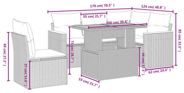 Polyrattan Kerti Ülőgarnitúra - 6 részes - Fekete