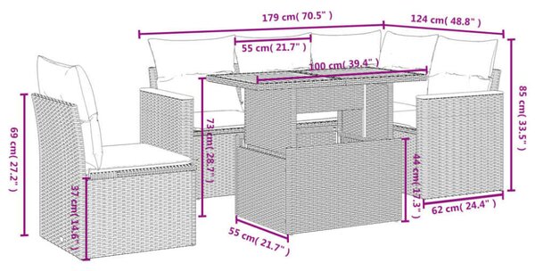 Polyrattan Kerti Ülőgarnitúra - 6 részes - Fekete