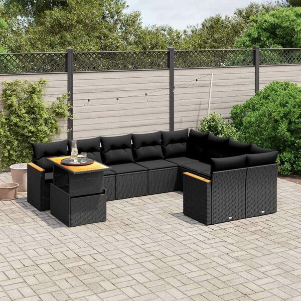 VidaXL Polyrattan Kerti Ülőgarnitúra - 10 részes - Fekete