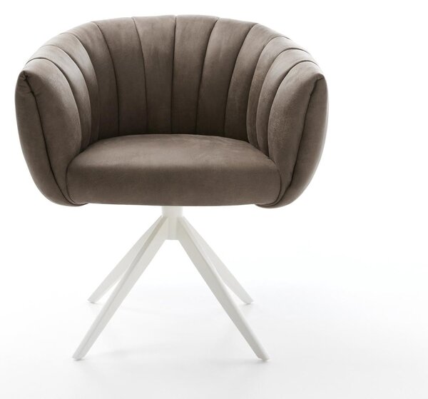 DELIFE Étkezőszék Jada-Flex mikroszálas taupe vintage kereszt láb széles fehér 360° forgatható billenő zsákrugó