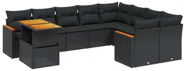 VidaXL Polyrattan Kerti Ülőgarnitúra - 10 részes - Fekete