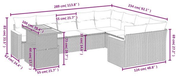 VidaXL Polyrattan Kerti Ülőgarnitúra - 10 részes - Fekete