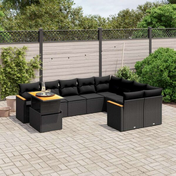 VidaXL Polyrattan Kerti Ülőgarnitúra - 10 részes - Fekete