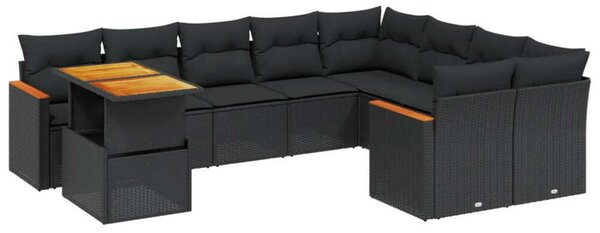 VidaXL Polyrattan Kerti Ülőgarnitúra - 10 részes - Fekete