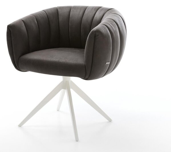 DELIFE Étkezőszék Jada-Flex mikroszálas antracit vintage kereszt láb széles fehér 360° forgatható billenő zsákrugó