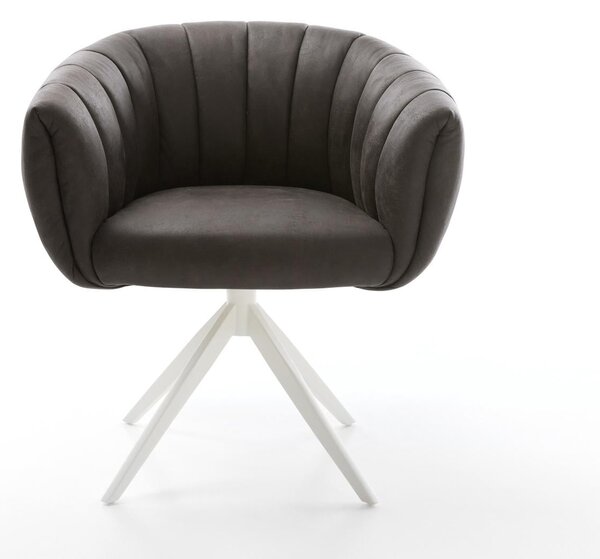 DELIFE Étkezőszék Jada-Flex mikroszálas antracit vintage kereszt láb széles fehér 360° forgatható billenő zsákrugó