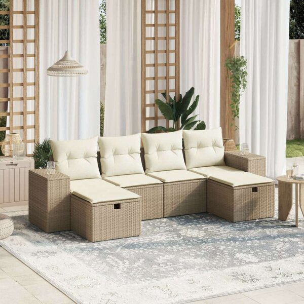 VidaXL Polyrattan Kerti Ülőgarnitúra - 6 részes - Bézs