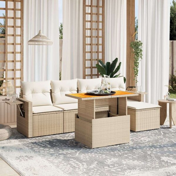 VidaXL Polyrattan Kerti Ülőgarnitúra - 6 részes - Bézs