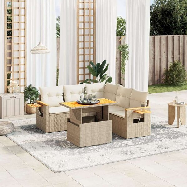 VidaXL Polyrattan Kerti Ülőgarnitúra - 6 részes - Bézs
