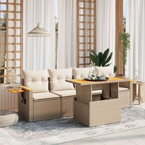 VidaXL Polyrattan Kerti Ülőgarnitúra - 5 részes - Bézs