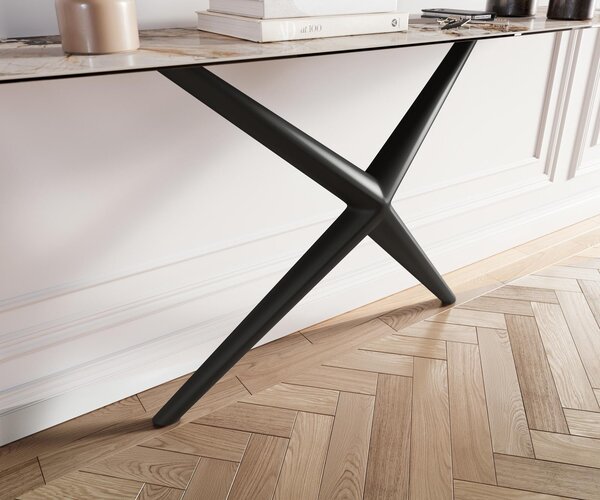 DELIFE Konzolasztal Edge hajóformájú 180x40 cm kerámia patagónia polírozott Estelo fém fekete