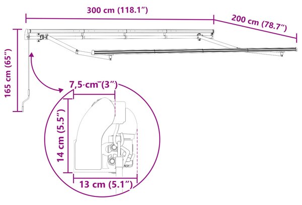 Visszahúzható Kézi Működtetésű 3x2 m Fém Napernyő