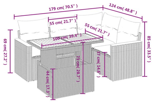 VidaXL Polyrattan Kerti Kanapé 5 részes szett