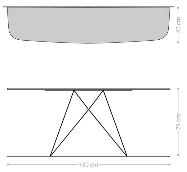 DELIFE Konzolasztal Edge hajóformájú 180x40 cm kerámia beton szürke Velio fém fekete
