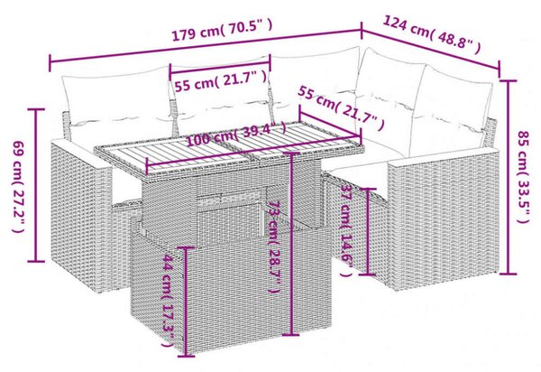 VidaXL Polyrattan Kerti Kanapé 5 részes szett