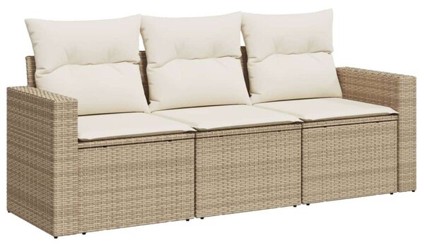 VidaXL 3 részes bézs polyrattan kerti ülőgarnitúra párnákkal
