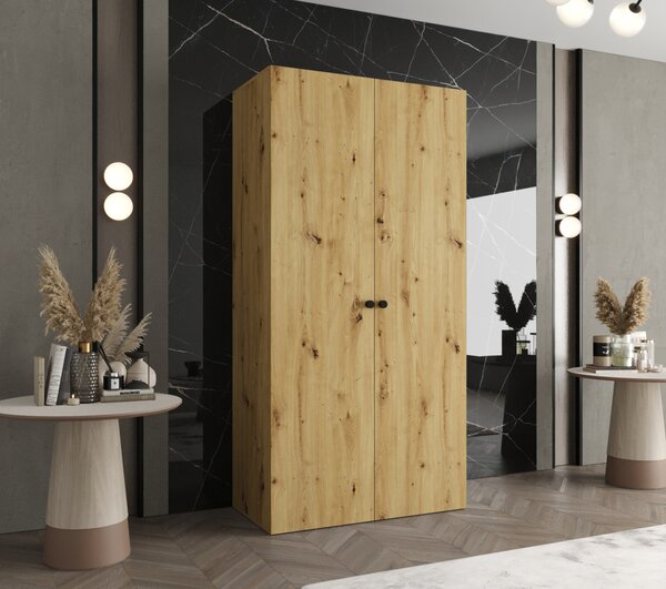 Elegáns CAITIR 1 gardróbszekrény 100 cm - kézműves tölgyfa / fekete fogantyúk