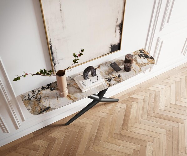 DELIFE Konzolasztal Edge hajóformájú 180x40 cm kerámia patagónia polírozott Estelo fém fekete