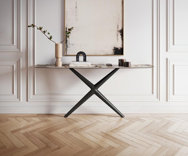 DELIFE Konzolasztal Edge hajóformájú 180x40 cm kerámia patagónia polírozott Estelo fém fekete