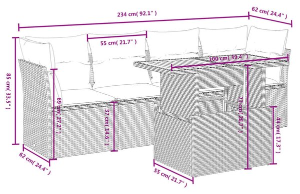 VidaXL 5 részes Kerti Kanapé Szett - Fekete Polyrattan