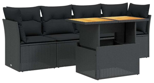 VidaXL 5 részes Kerti Kanapé Szett - Fekete Polyrattan