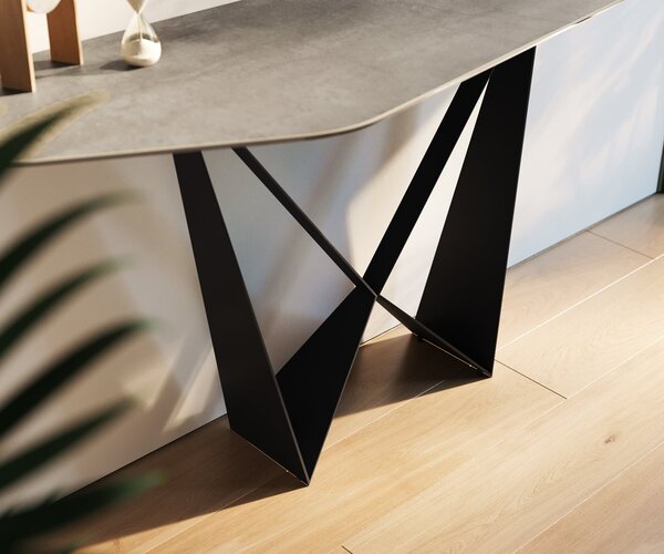 DELIFE Konzolasztal Edge poligonális 180x50 cm kerámia beton szürke Spios fém fekete