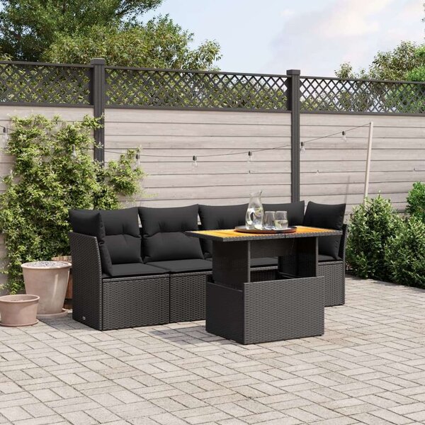 VidaXL 5 részes Kerti Kanapé Szett - Fekete Polyrattan