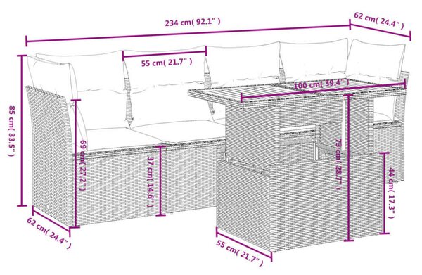 VidaXL 5 részes Kerti Kanapé Szett - Fekete Polyrattan