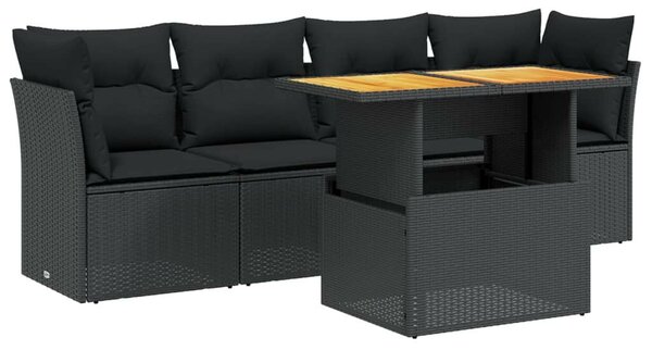 VidaXL 5 részes Kerti Kanapé Szett - Fekete Polyrattan