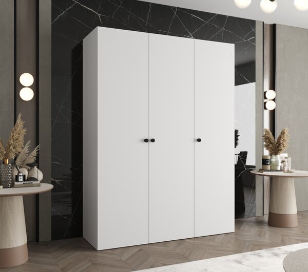 Elegáns CAITIR 1 gardróbszekrény 150 cm - fehér / fekete fogantyúk