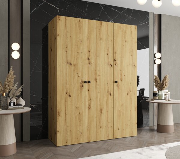 Elegáns CAITIR 1 gardróbszekrény 150 cm - kézműves tölgyfa / fekete fogantyúk