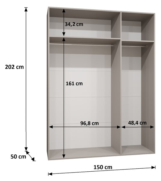 Elegáns CAITIR 1 gardróbszekrény 150 cm - fehér / fekete fogantyúk