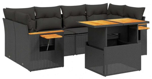 Polyrattan Kerti Ülőgarnitúra - 7 részes - Fekete