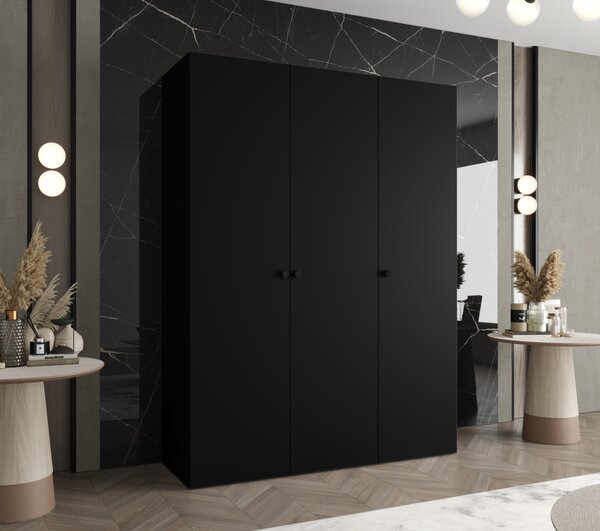 Elegáns CAITIR 1 gardróbszekrény 150 cm - fekete / fekete fogantyúk
