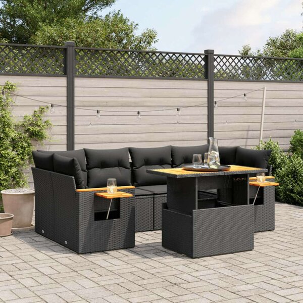 Polyrattan Kerti Ülőgarnitúra - 7 részes - Fekete