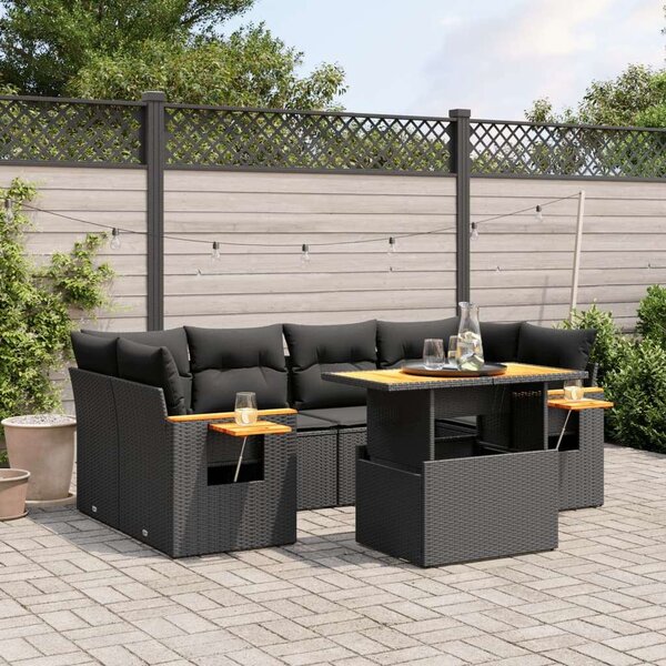Polyrattan Kerti Ülőgarnitúra - 7 részes - Fekete