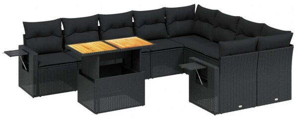 VidaXL Polyrattan Kerti Ülőgarnitúra - 10 részes - Fekete