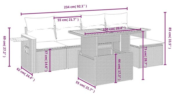 VidaXL Polyrattan Kerti Ülőgarnitúra - 6 részes - Bézs