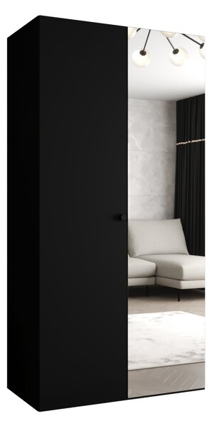 Tükrös gardrób CAITIR 2 100 cm - fekete / fekete fogantyú
