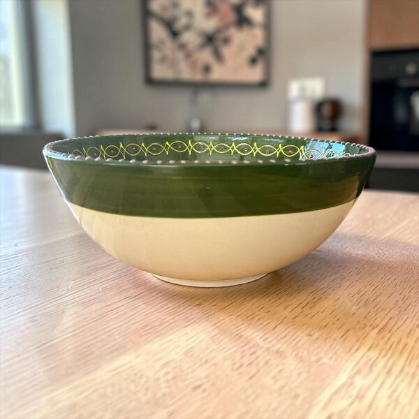Citrom mintájú gazpacho tál extra 30 cm méretben zöld szegéllyel