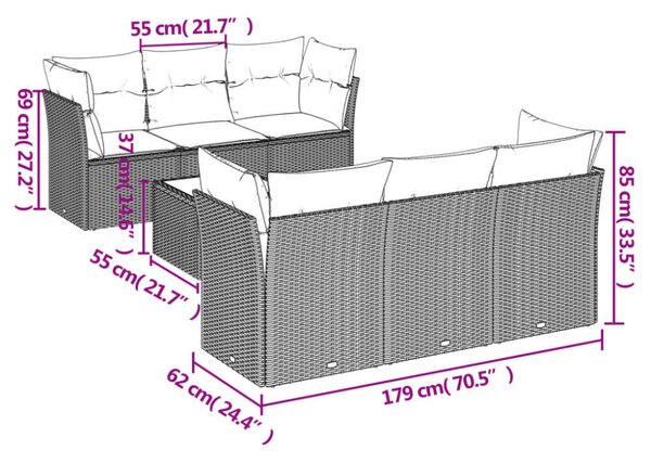 VidaXL Polyrattan Kerti Ülőgarnitúra - 7 részes - Bézs