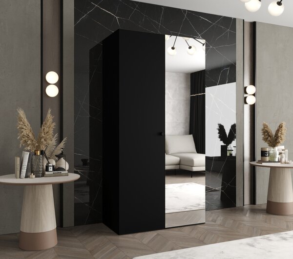Tükrös gardrób CAITIR 2 100 cm - fekete / fekete fogantyú