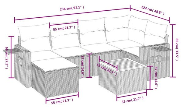 VidaXL Polyrattan Kerti Ülőgarnitúra - 7 részes, Bézs